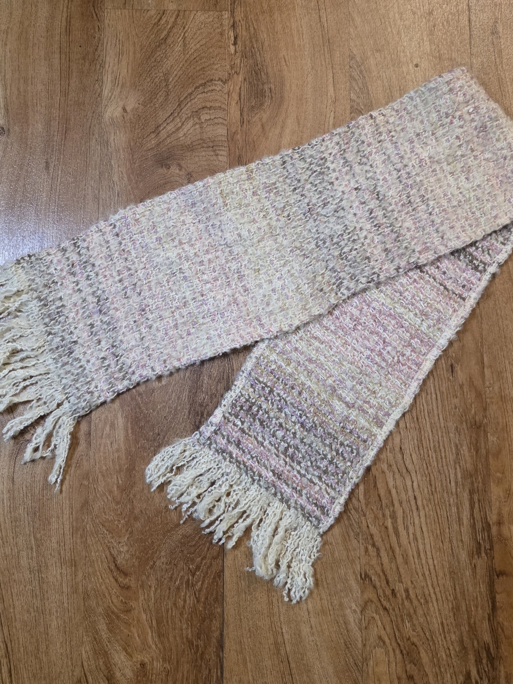 The Weave O' The Irish Cream Brown & Pink Wool Fringe Scarf